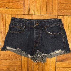Free People Dark Blue Frayed Jean Shorts